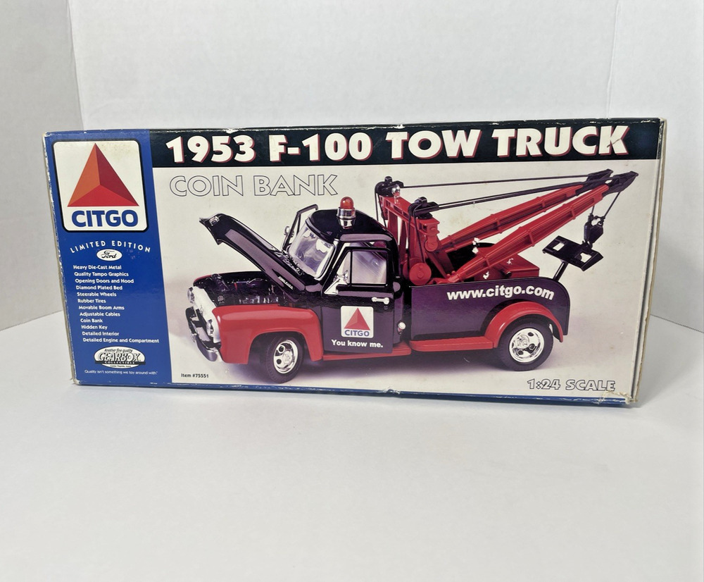 Gearbox CITGO 1953 Ford F 100 Tow Truck Coin Bank 1:24 Scale Diecast